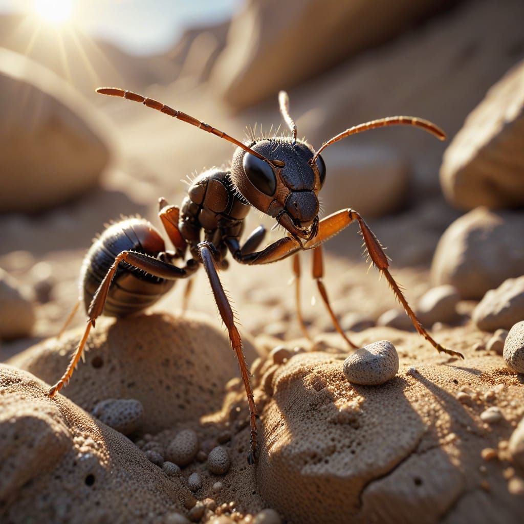 Hyper-Realistic Ant Illustration in Macro Photography