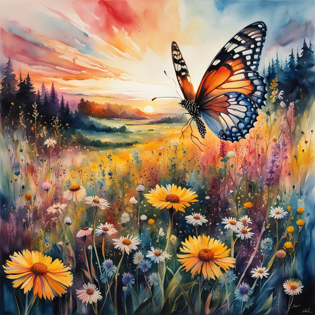 Butterfly and Wildflowers   by @Topher