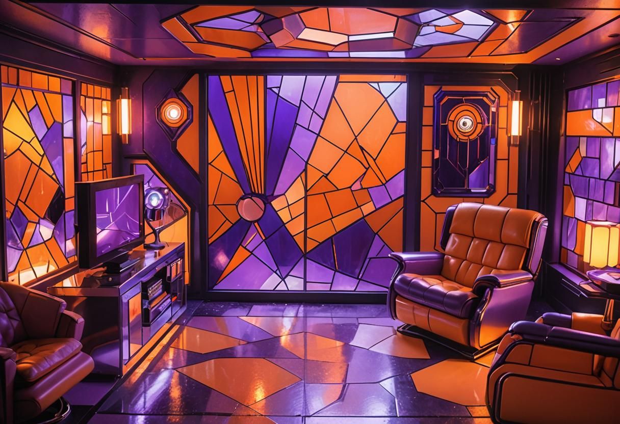 Small living room; 1990s Retro-furutustic designs and staine...