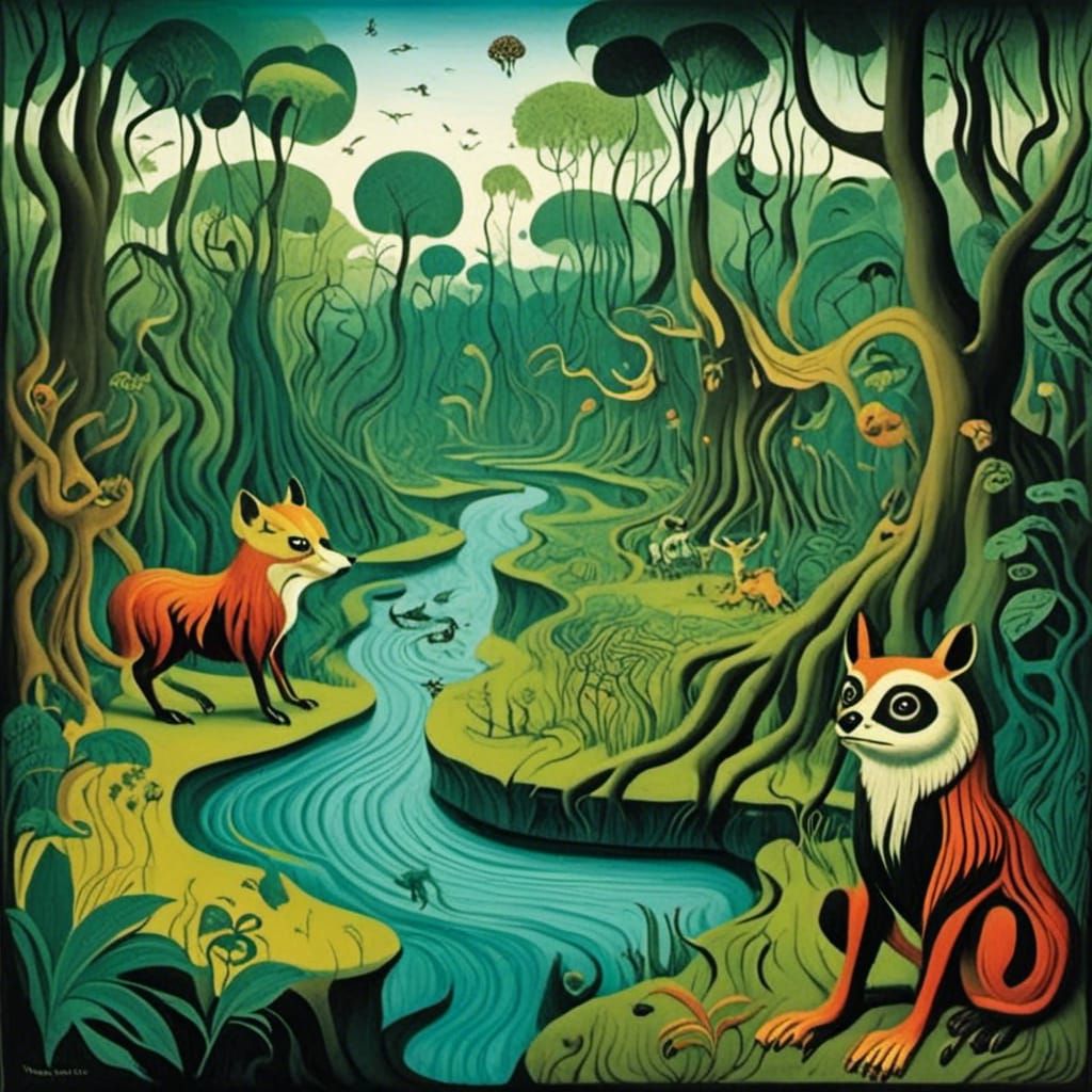 <lora:Woodcut Whimsy:1.0> The  river 