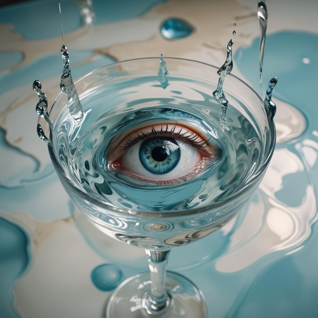 Surreal Eye in Glass of Water, Dreamlike Art
