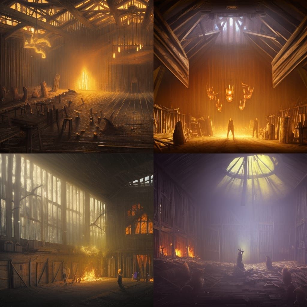 A dozen fire owls in a barn