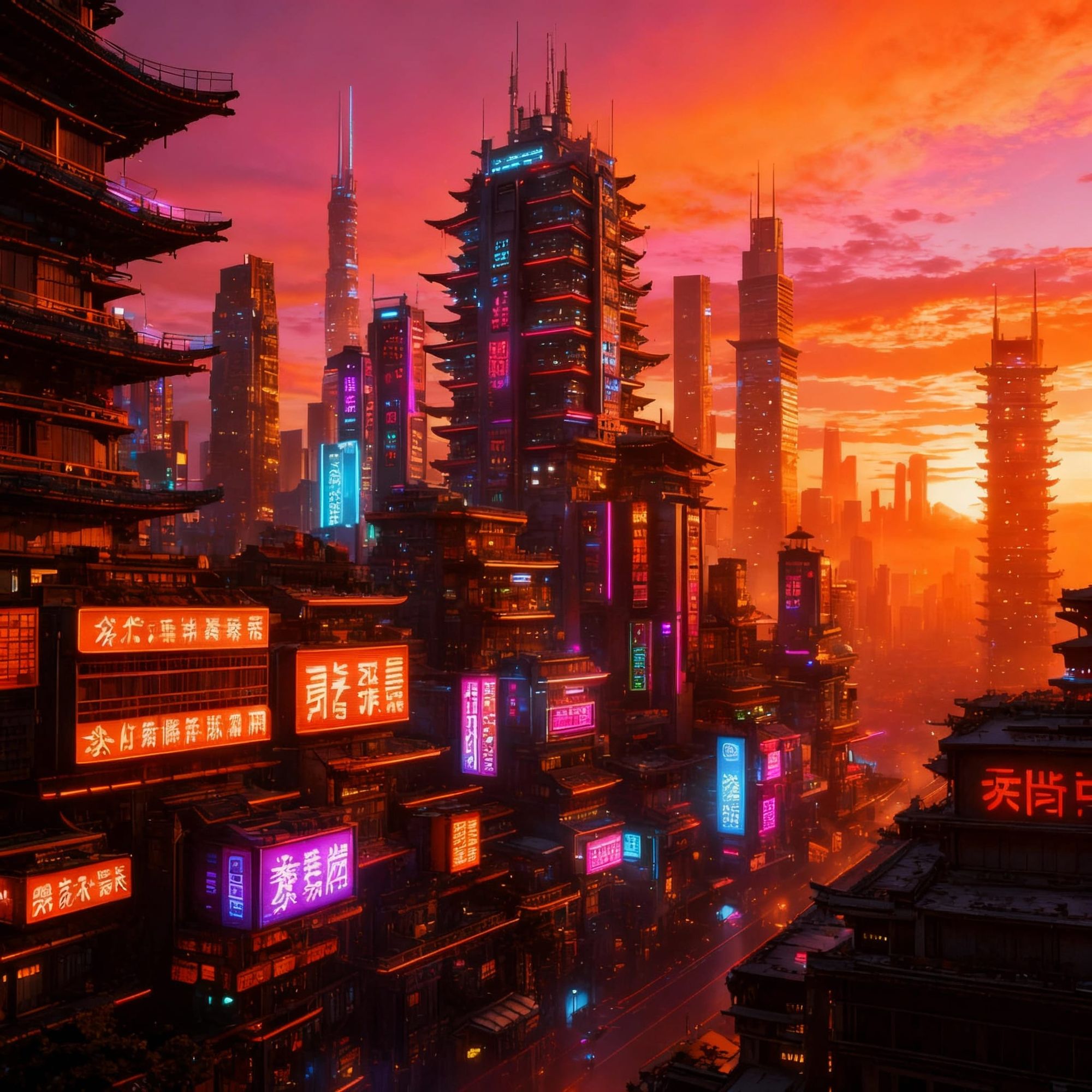 A colossal futuristic city with japanese style