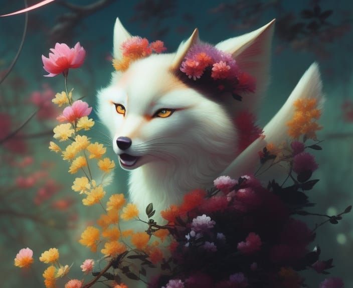 Dreamlike Kitsune Fox Spirit in Japanese Style