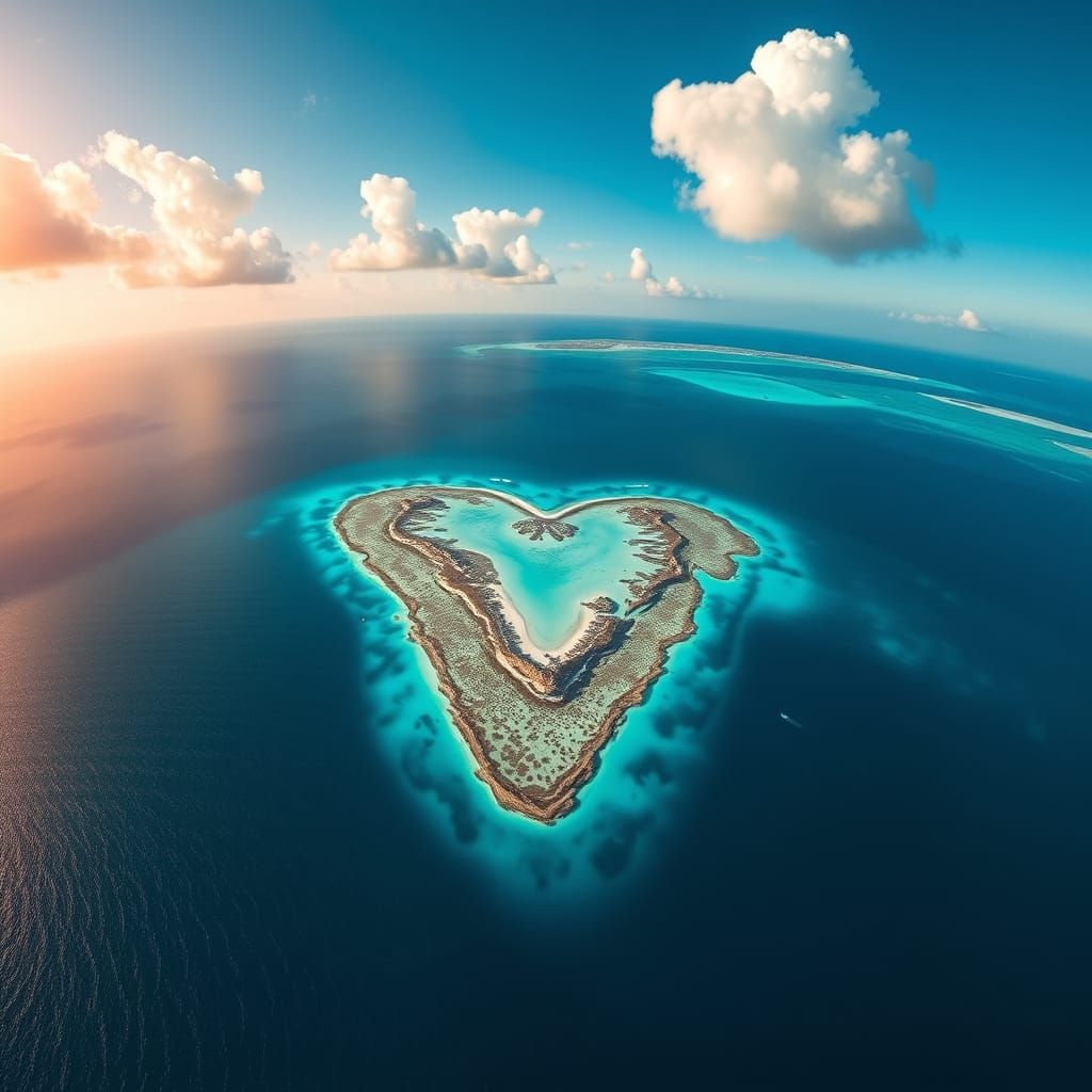 Aerial Birds Eye view of the Great Barrier Reef's heart shaped reef  by @Victoria G