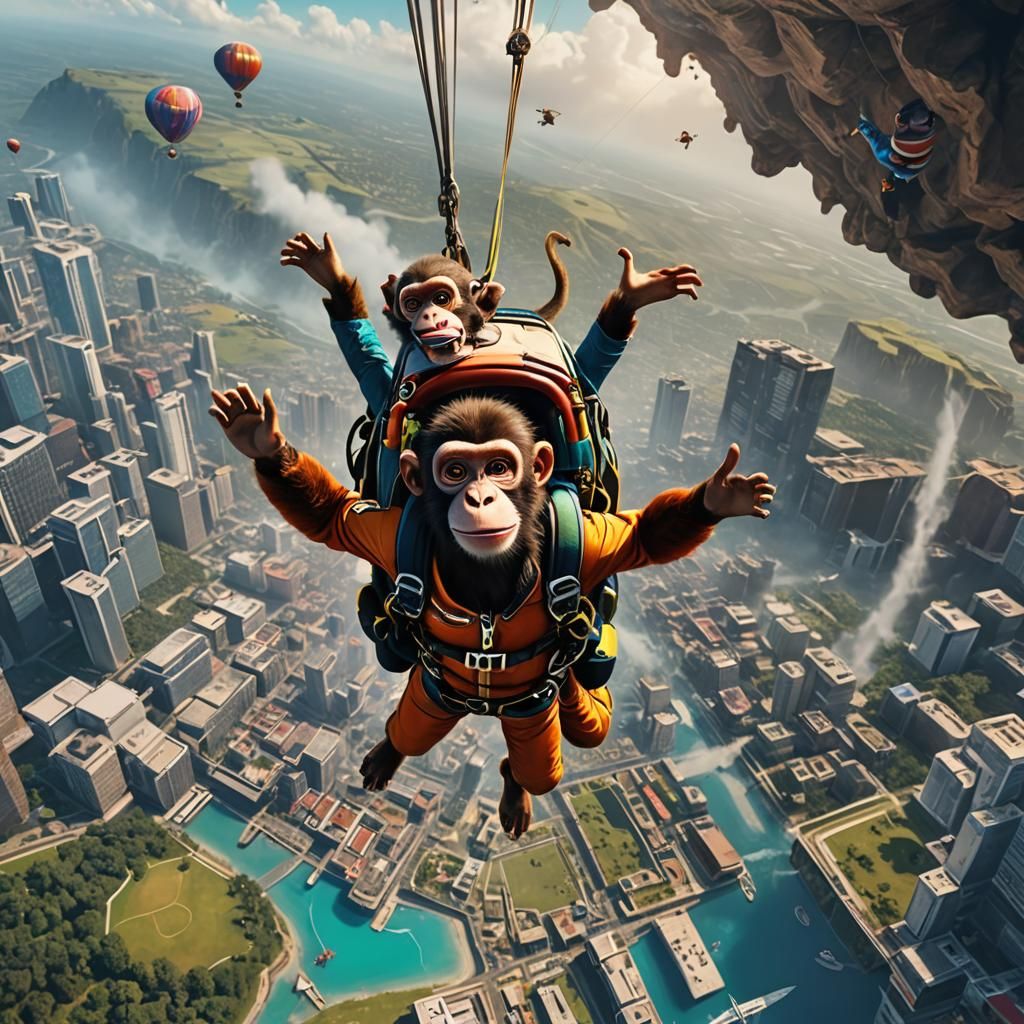 A funky groovey monkey skydiving ultra realistic high defini...