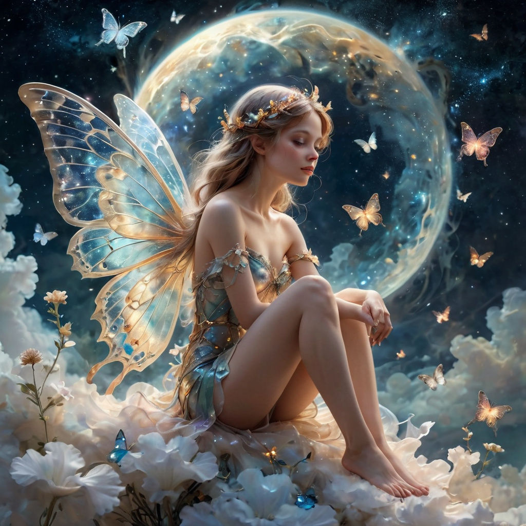  fairy with butterfly wings, Art Nouveau,  