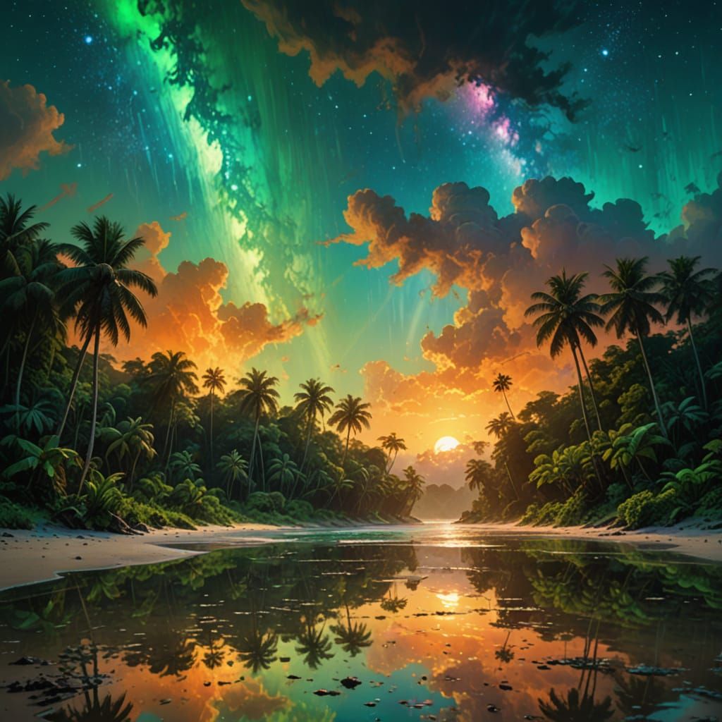 Beach, Nebula, and Jungle  by @Sardine