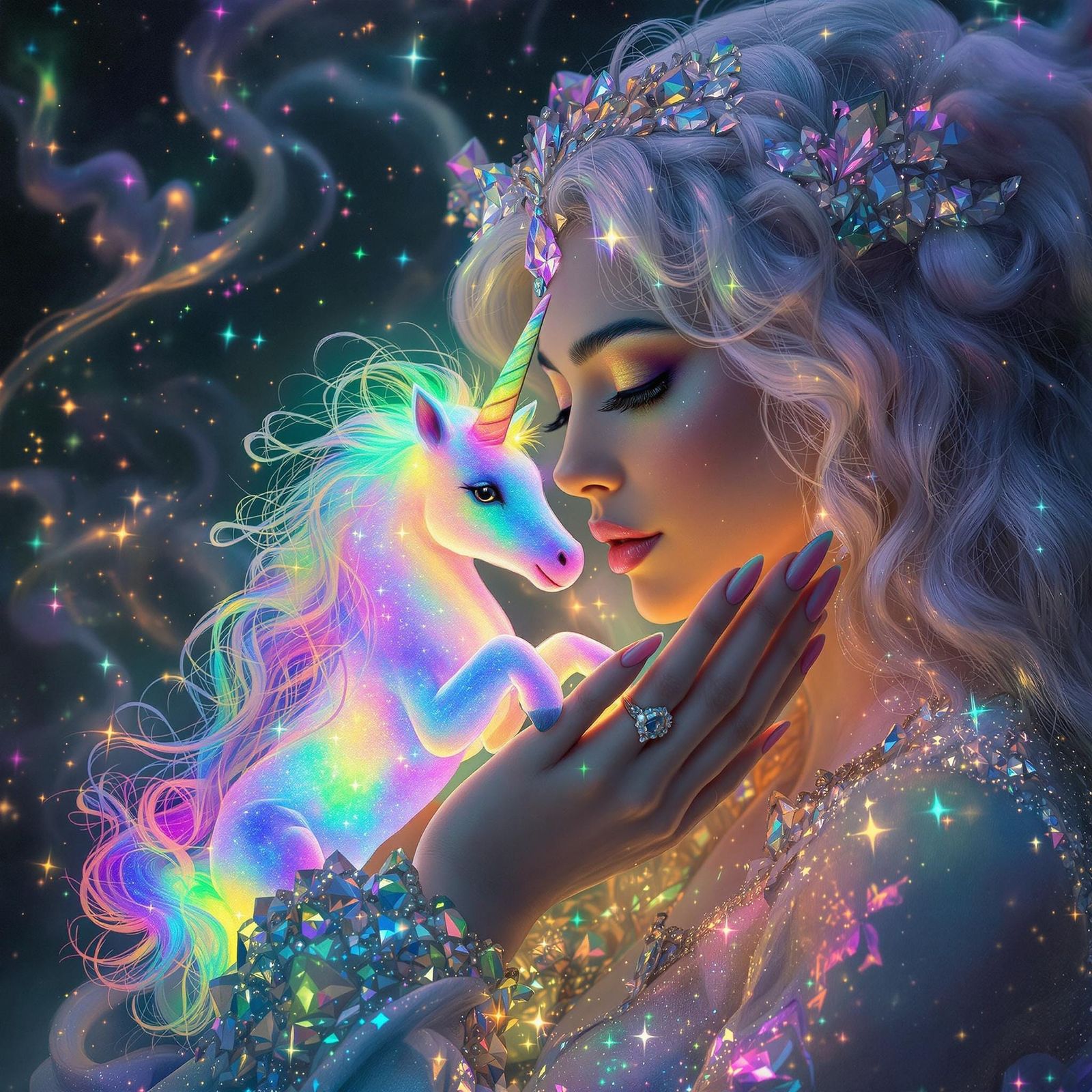 Whimsical Dreamcatcher Cradles Radiant Unicorn