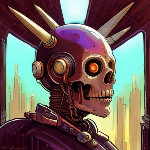 glowy clockpunk skull robot