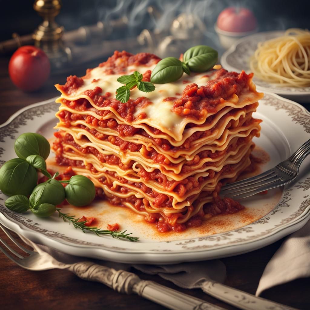 A plate of lasagna   by @Gwin-the-Elf