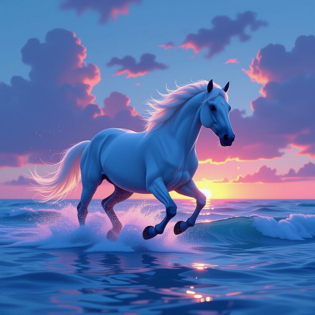 Water Horse Galloping: Dreamlike Digital Art