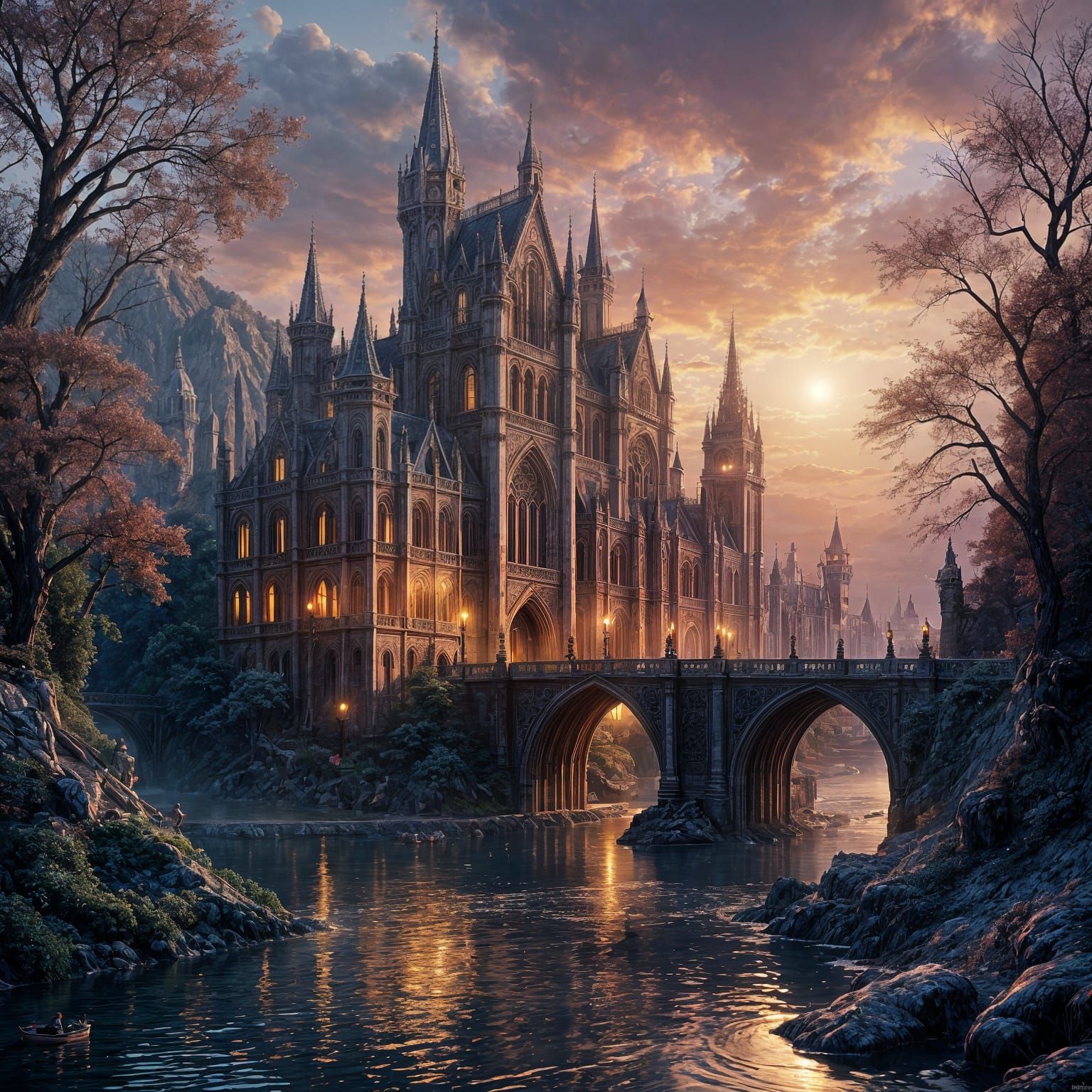 Epic Gothic Palace at Sunset in Digital Fantasy Art