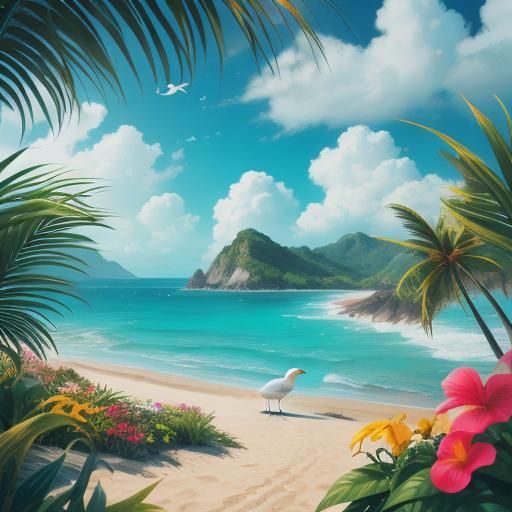 a Magnificent Beautiful hyperrealistic sunny road beach grea...