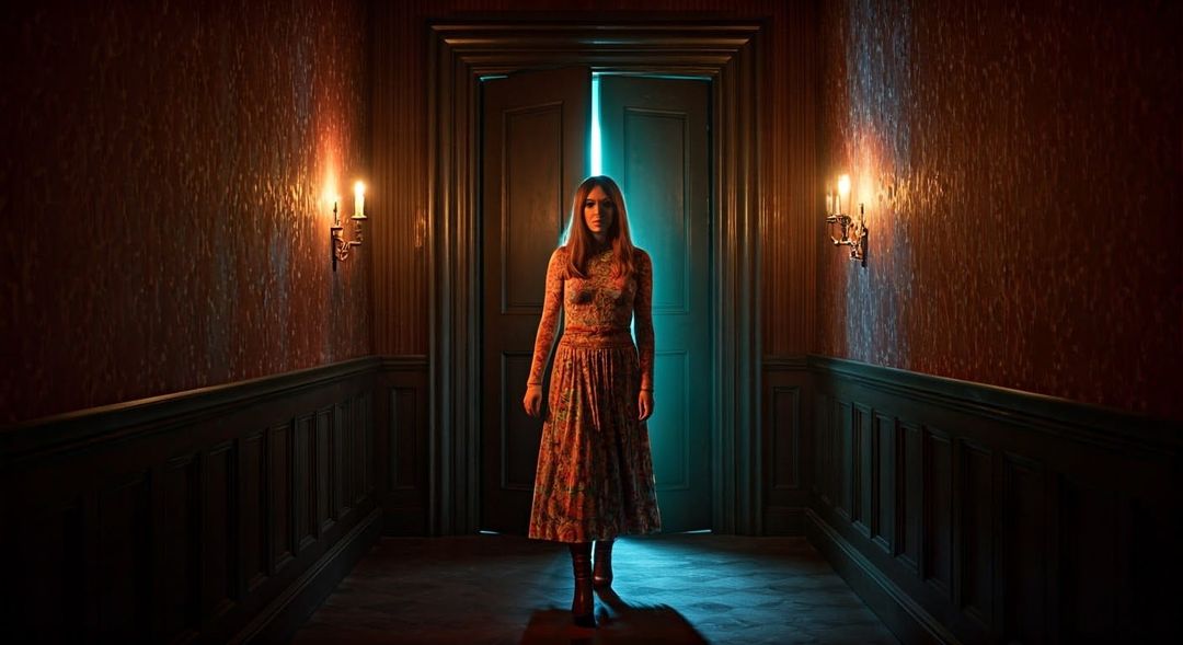 A cinematic still from a 1968 London setting, shot on 16mm film with