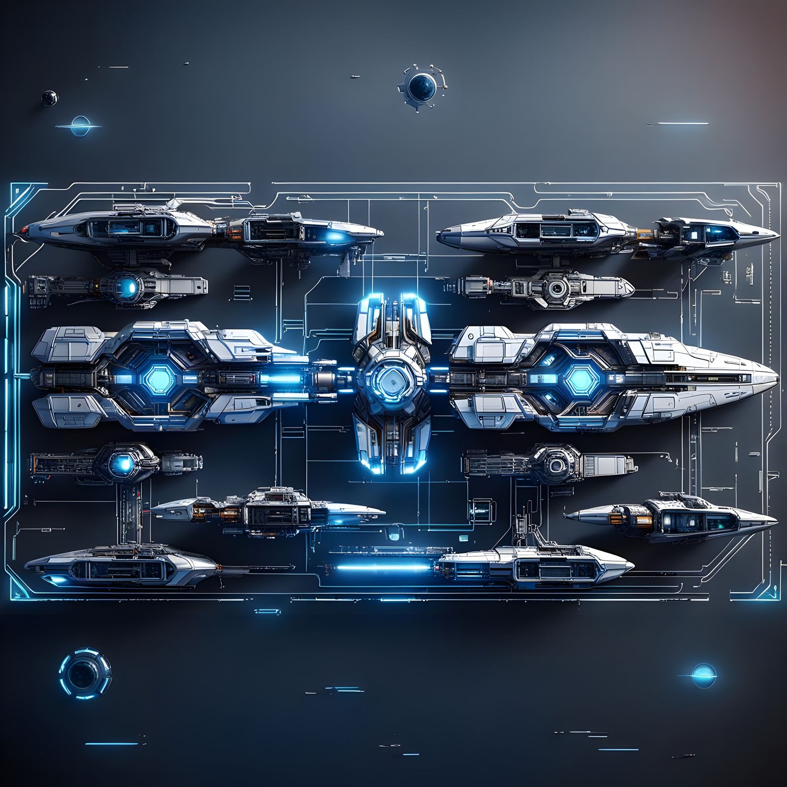 Blueprints schematics futuristic starship img2img upper view