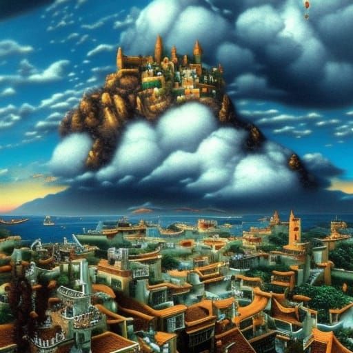 Surrealist Countryside Dreamscape in Oil on Canvas