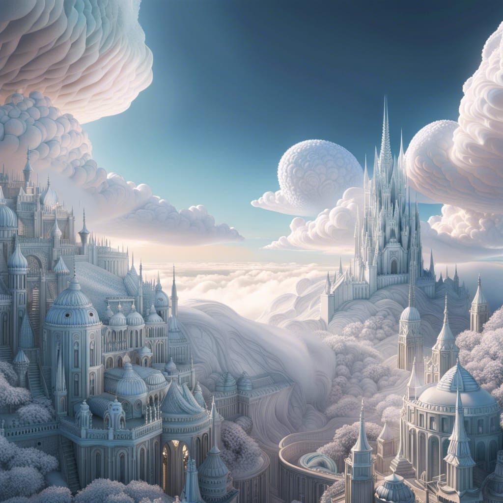City built entirely of cloud structures ethereal fantasy hyperdetailed  by @MistyK1