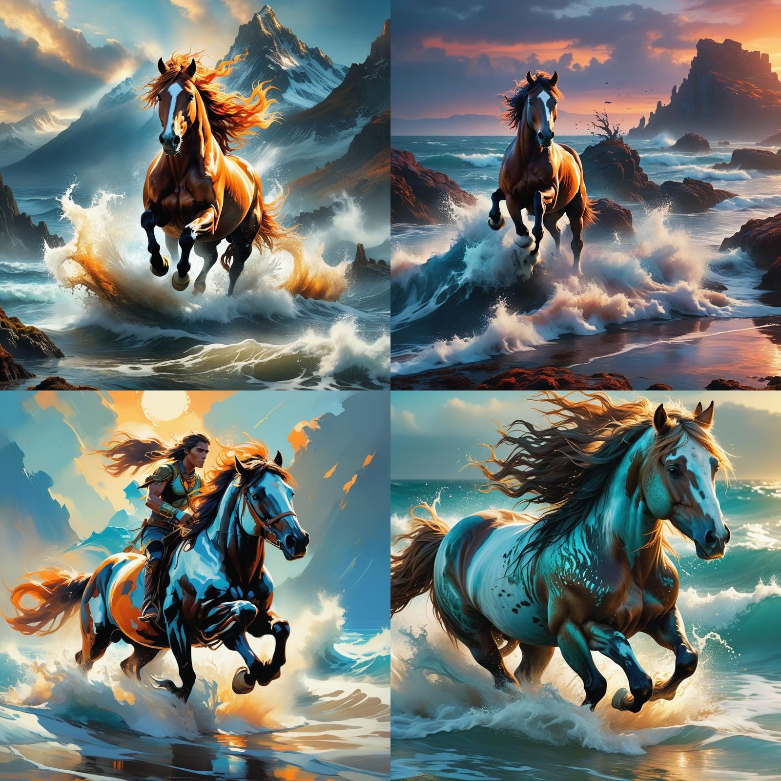 Wild Horse Galloping at Sea with Rider