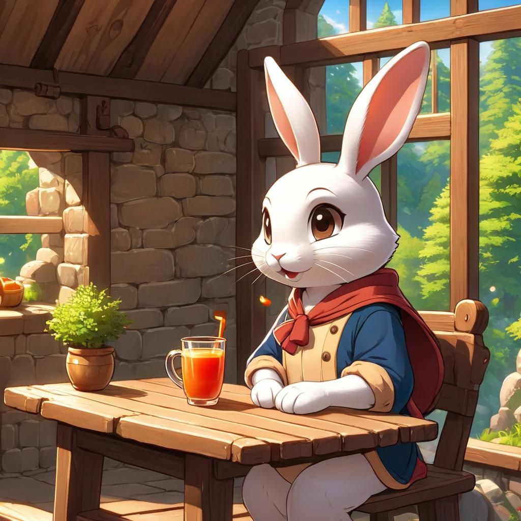 Rabbit drinking tea peacefully 🐇🍵