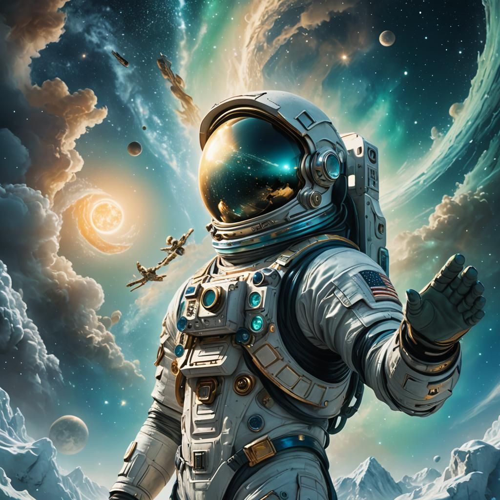 Astronaut's Moonlit Stargazing: Dreamlike Digital Art
