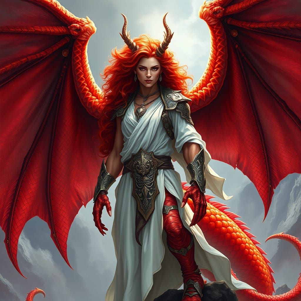 Dragon-Human Hybrid in Vibrant, Fantastical Art