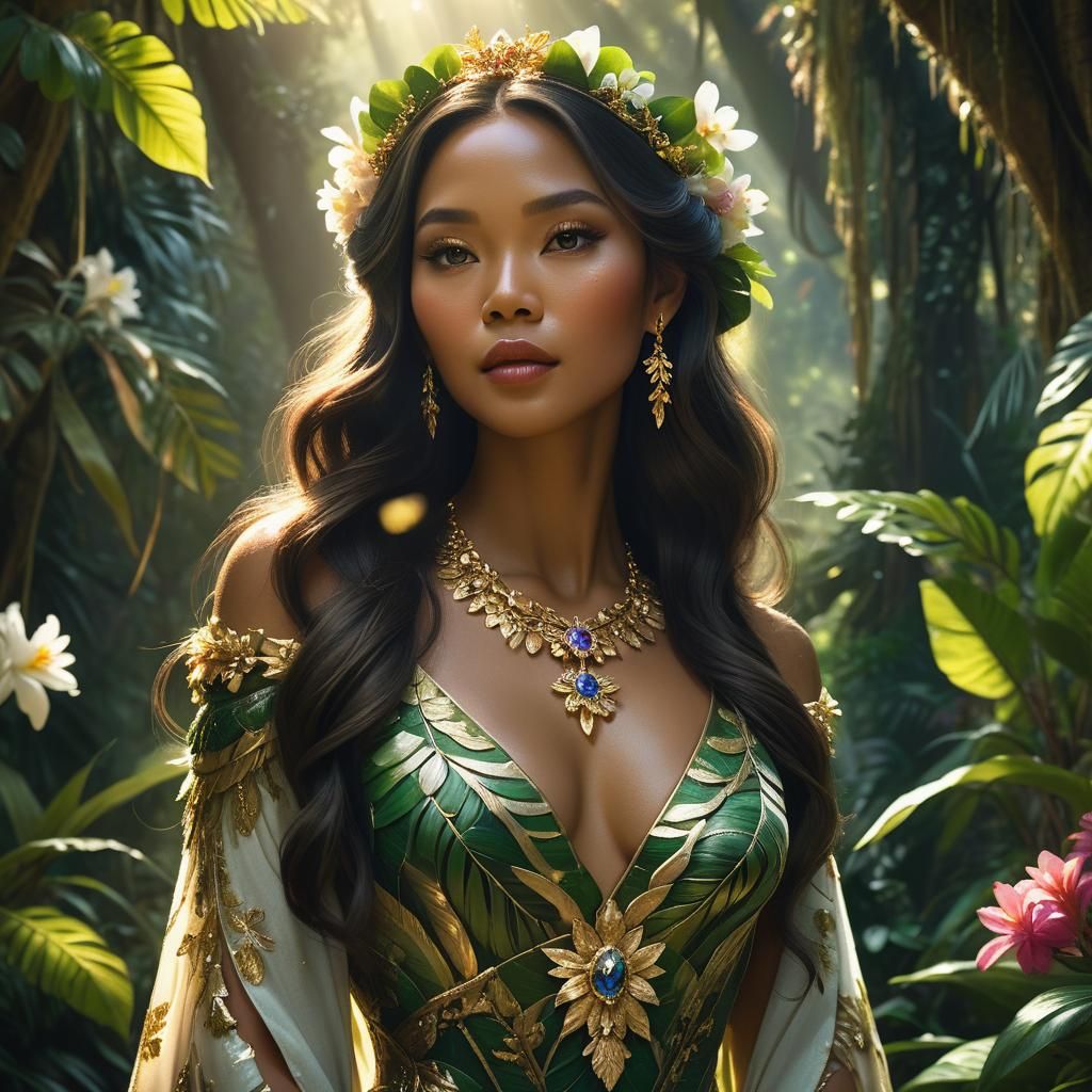 Filipina princess of the jungle, lush and voluptuous, long w...