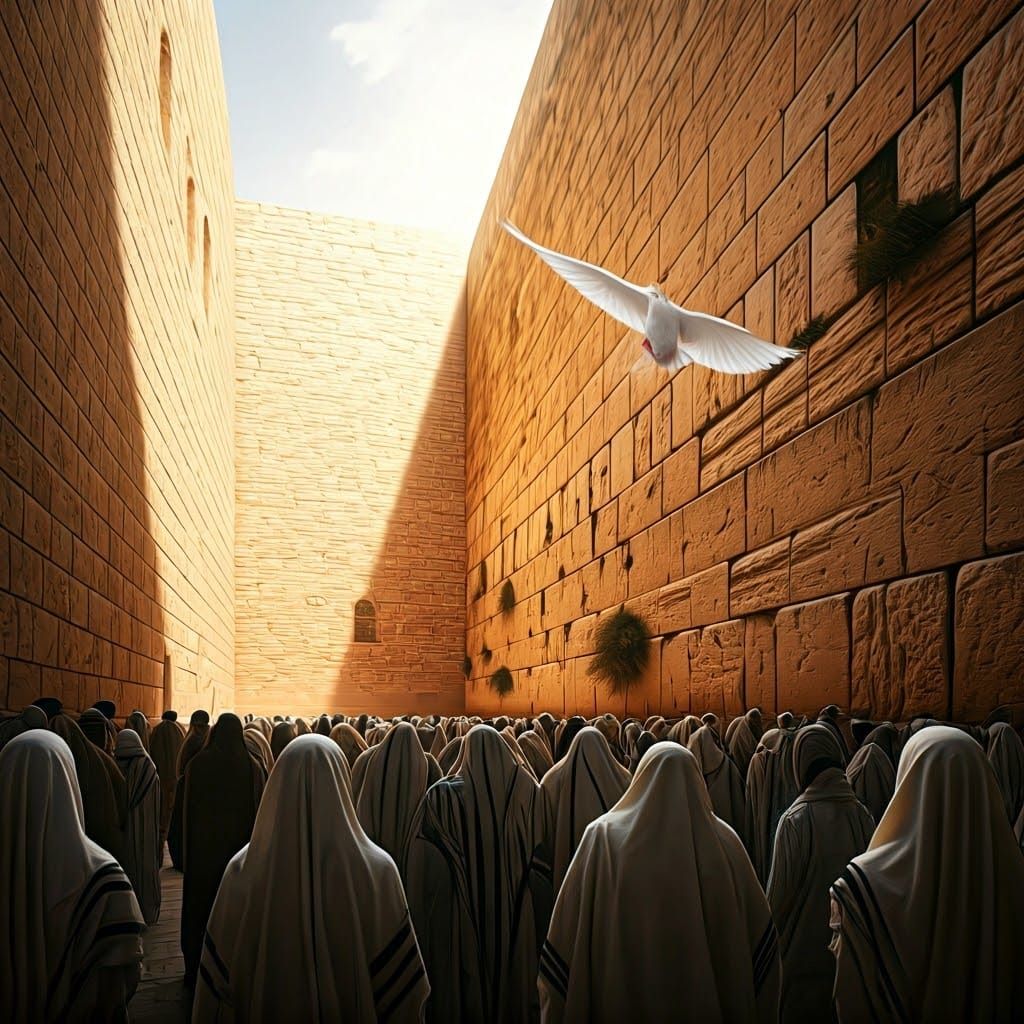 Dove Soaring Above Western Wall: Fantasy Concept Art