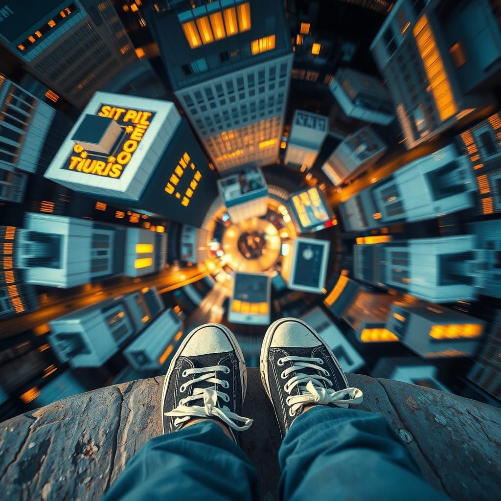 Vibrant City Vortex Seen From Skyscraper Edge