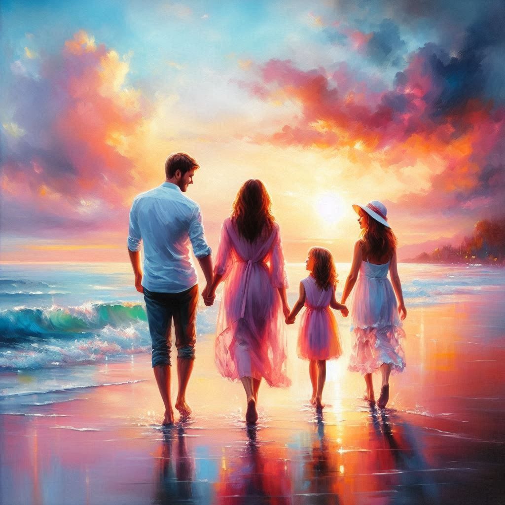 family on the beach.