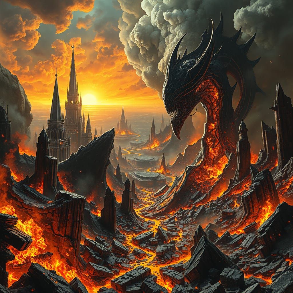 Cosmic Chaos: A Shattered World in Flames