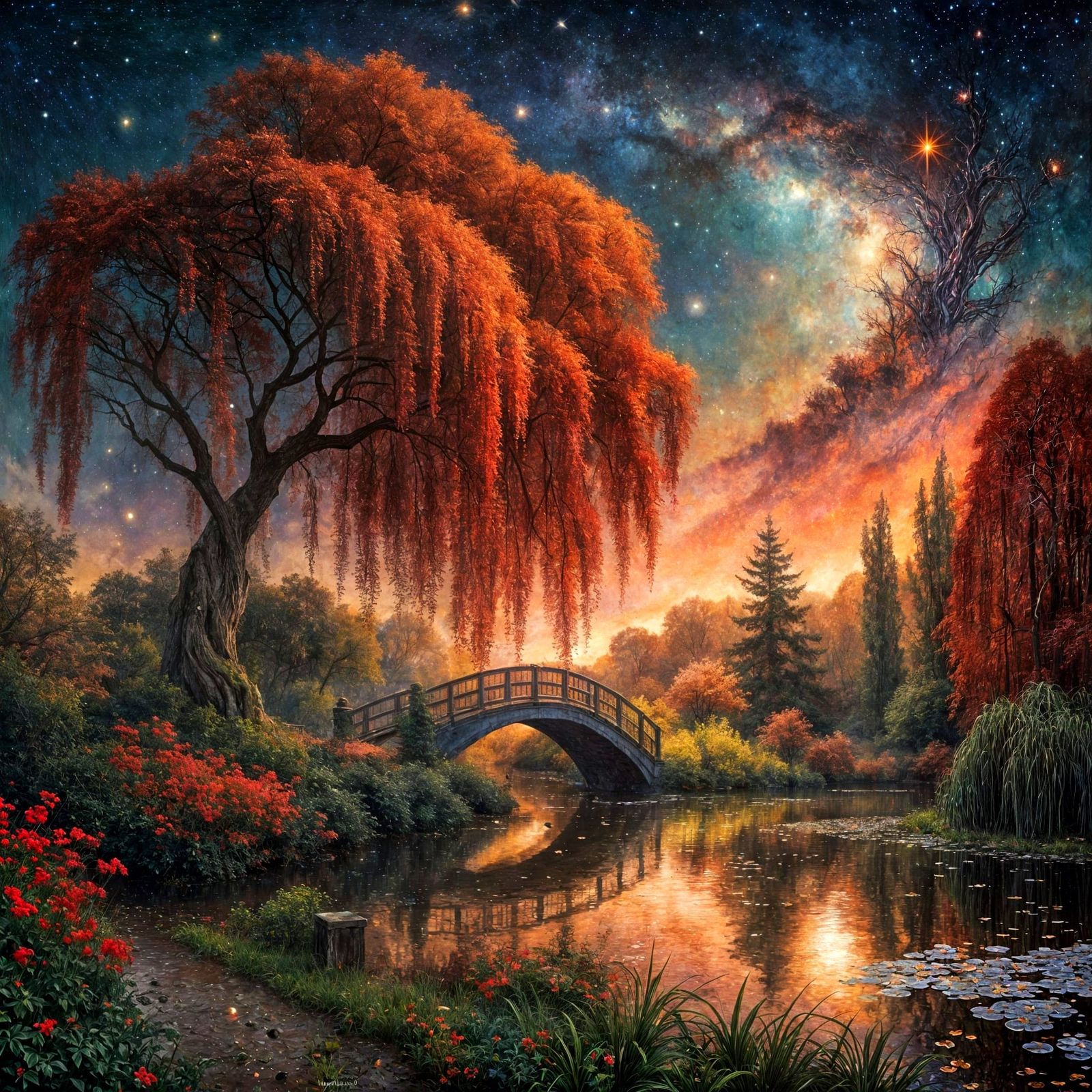 Bridge under red willow  by @MSz