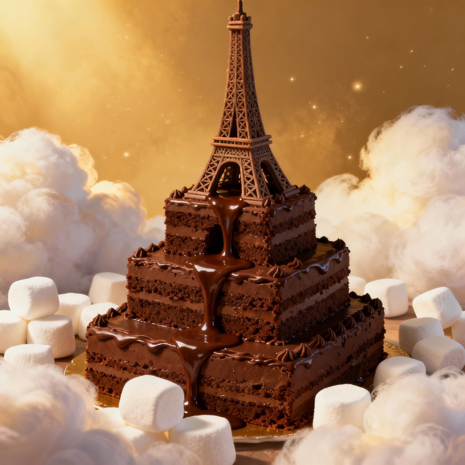 Eiffel Tower Chocolate Cake with Marshmallows