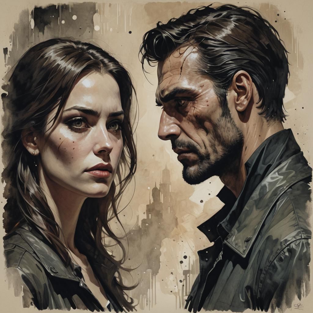 Sinister Couple Portrait in Digital Painting Style
