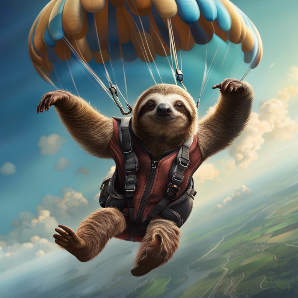 Skydiving sloth; Epic cinematic brilliant stunning intricate meticulously detailed dramatic atmospheric ...  by @Flustercluck