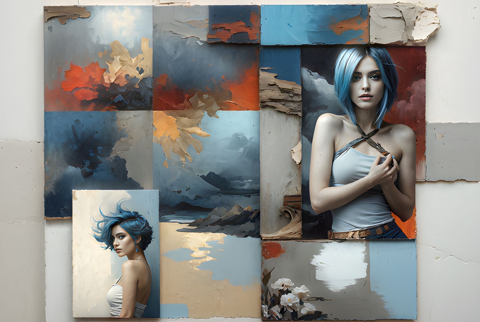 artistic portrait oil paint + collage style