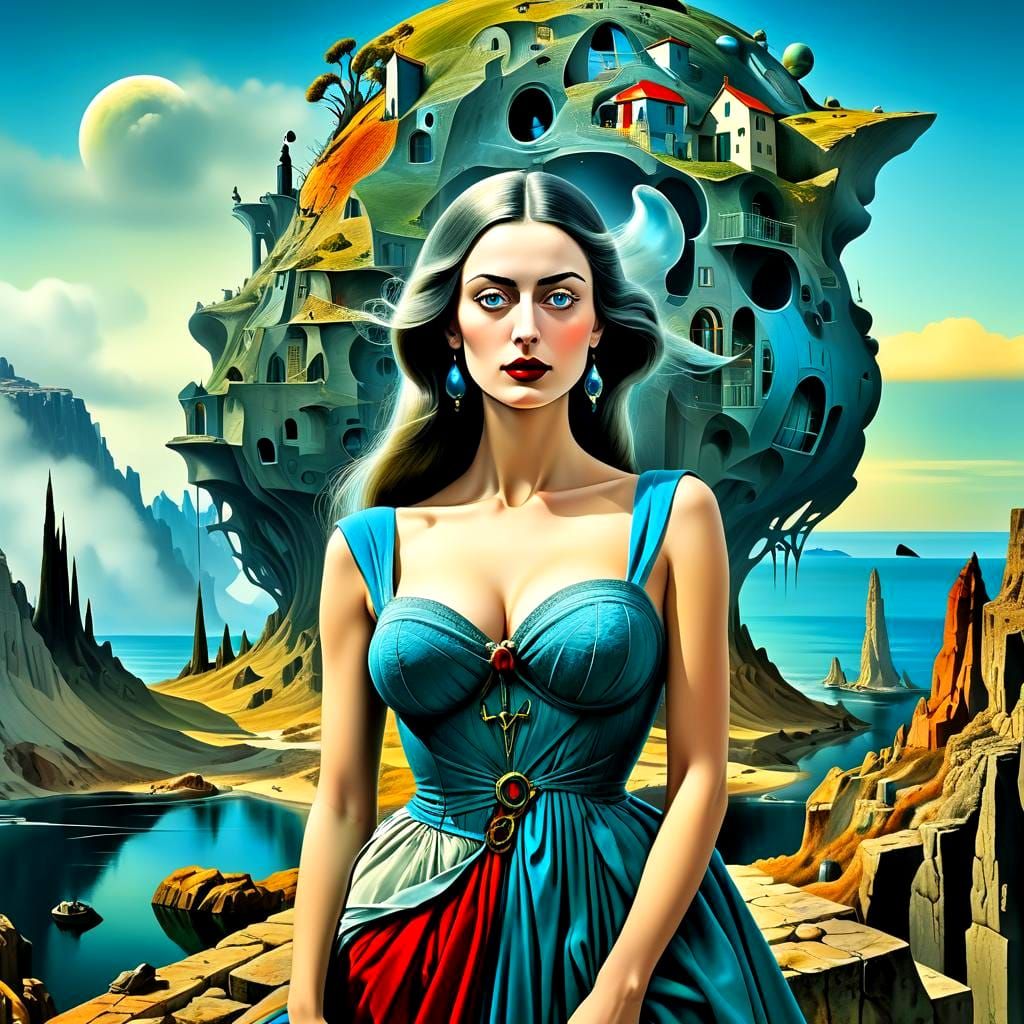 Surreal Lady in Vivid Dreamscape: Digital Art