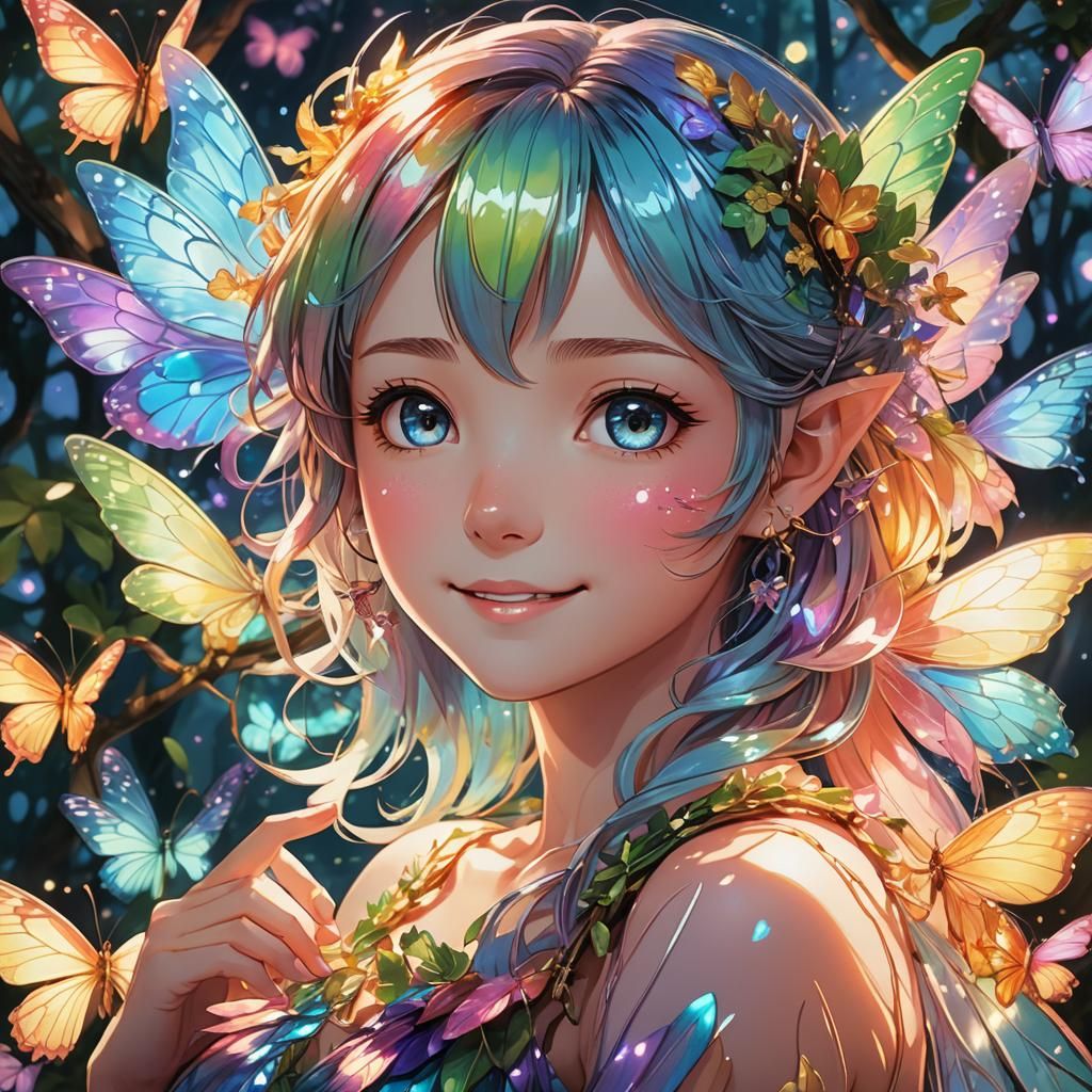 Playful Fairy Portrait in Anime Manga Style