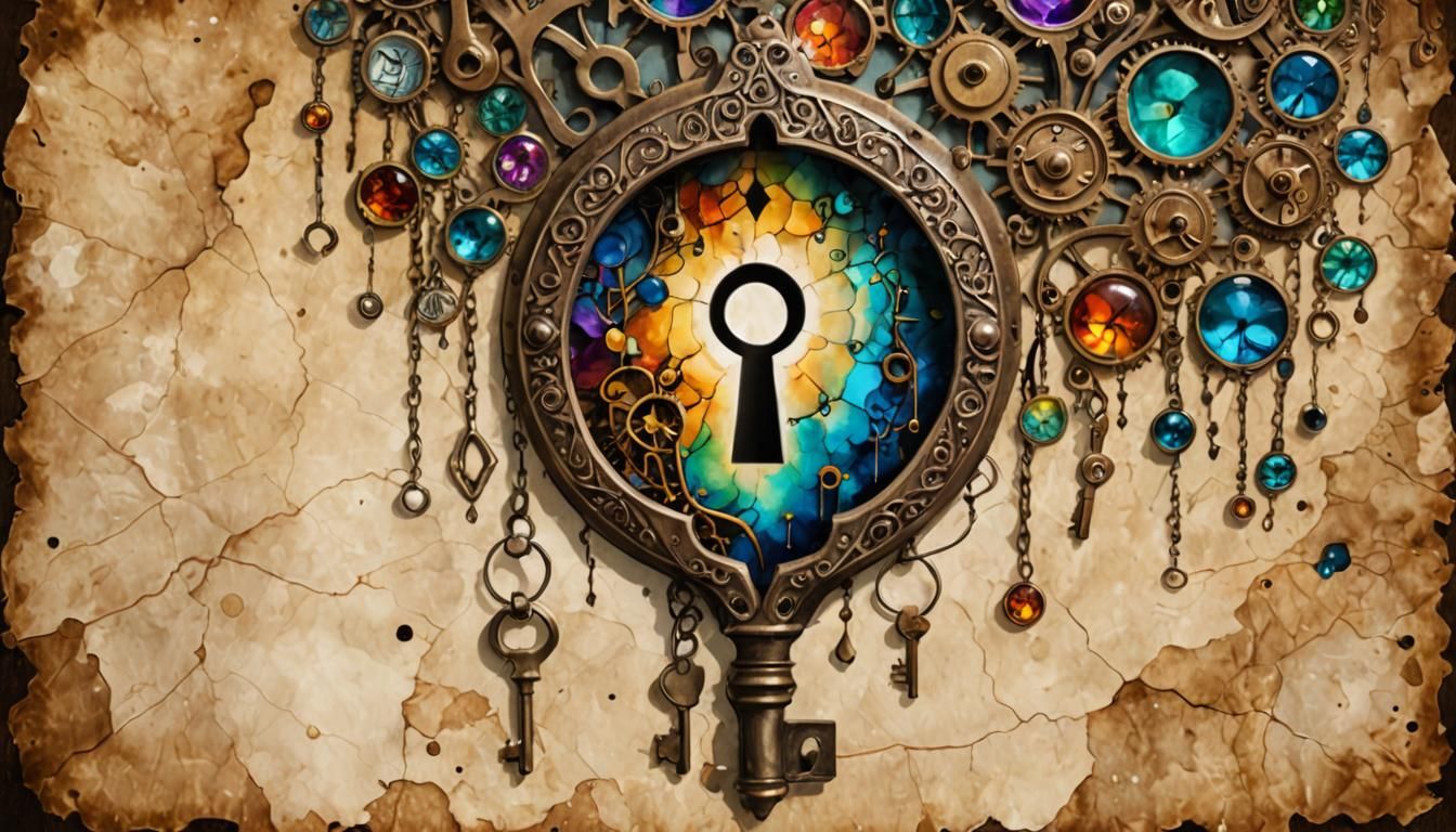 Unlock inspiration, Surreal keyhole art, with keys dangling on hook ...