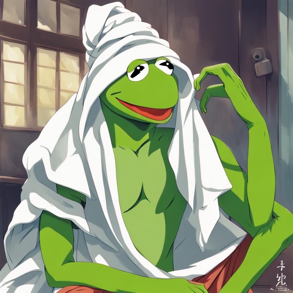 Kermit the frog with giga chad - AI Generated Artwork - NightCafe Creator