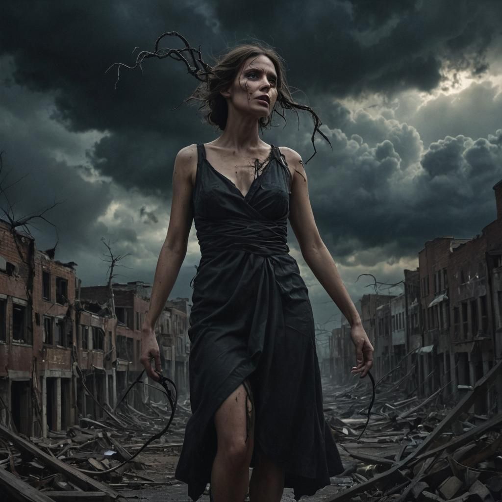 female personification of "I am the calamity" AI Generated Artwork