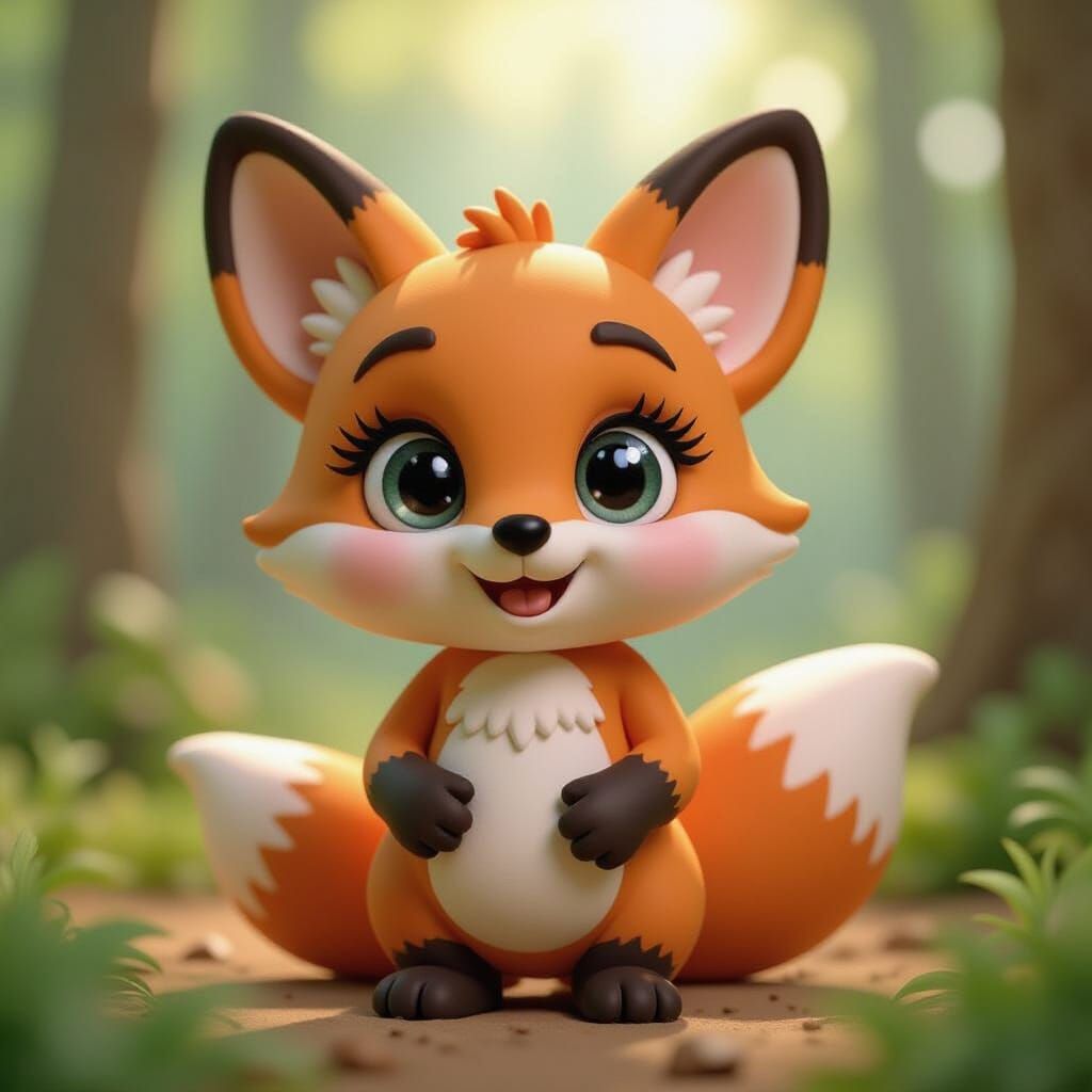 Cute Baby Fox as 3D Comic Character