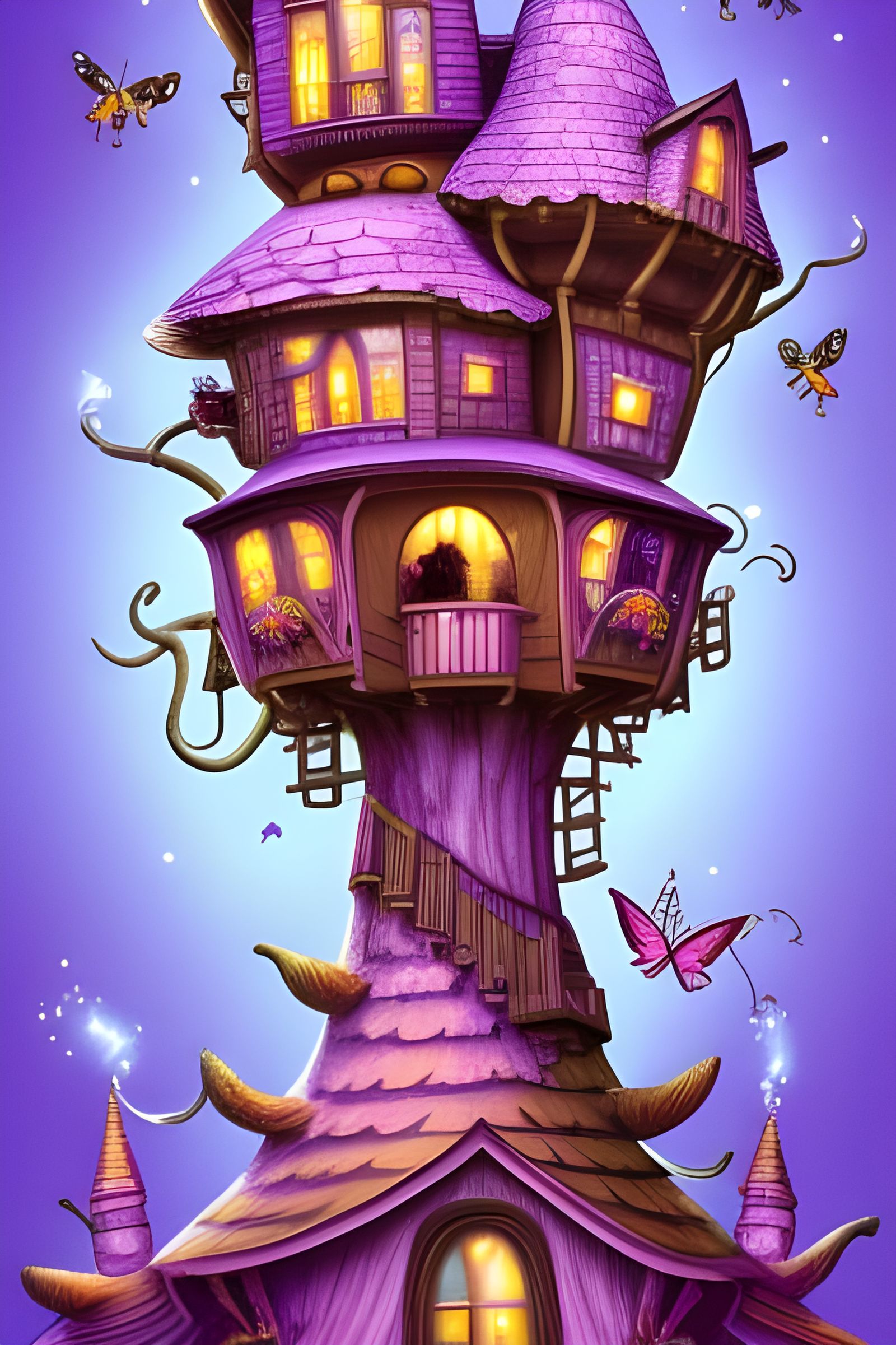 Purple fairytale treehouse AI Generated Artwork NightCafe Creator