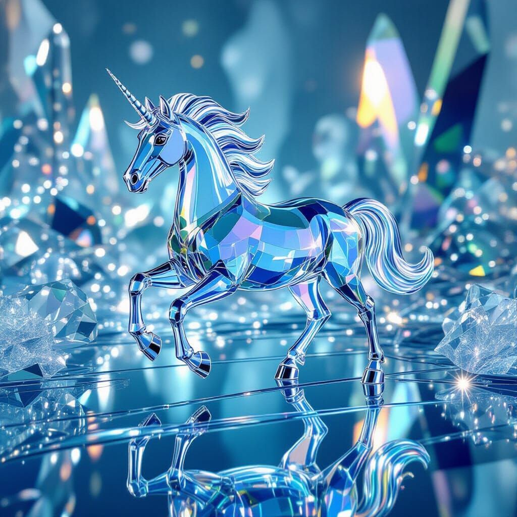 Glass Horse Prancing in Crystal Rainbow World