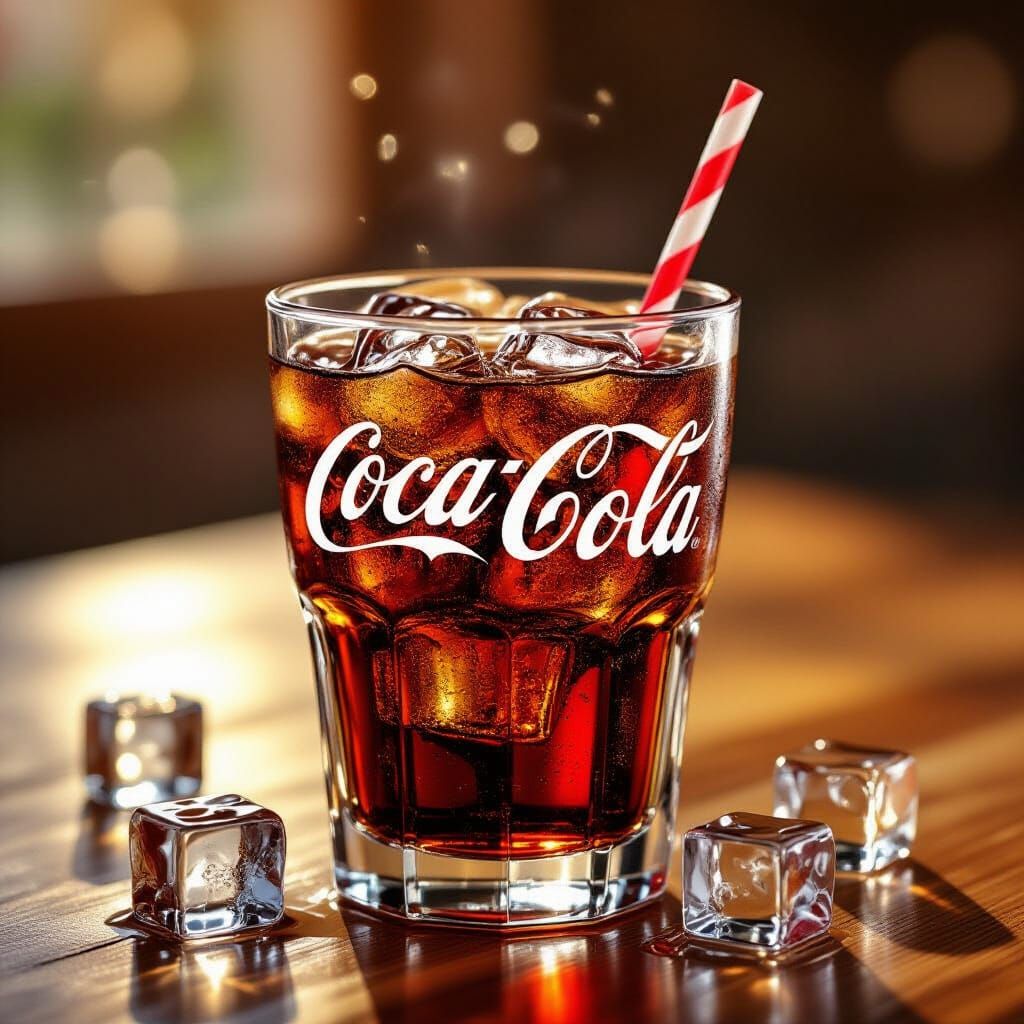 Refreshing Coca-Cola Glass with Ice and Straw