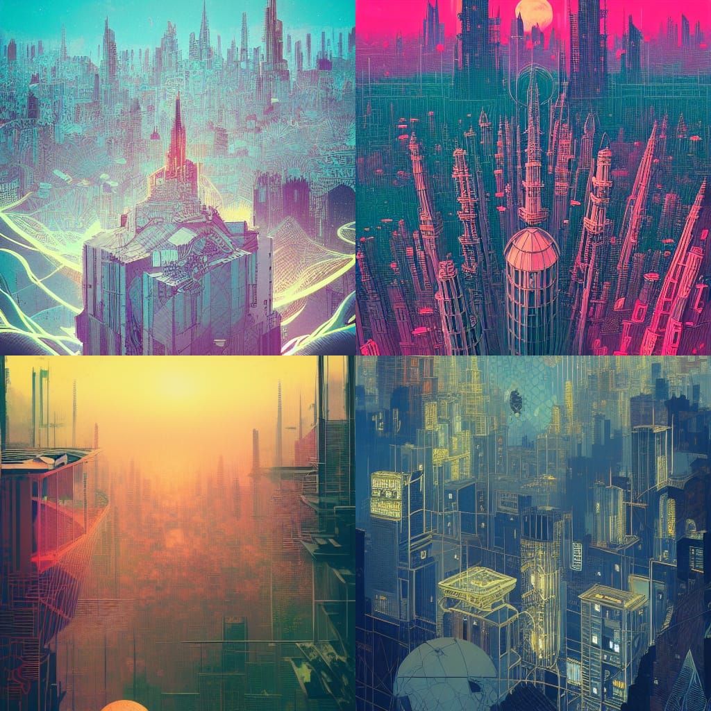 Intricate geometric city skylines 4 of 9 - AI Generated Artwork ...