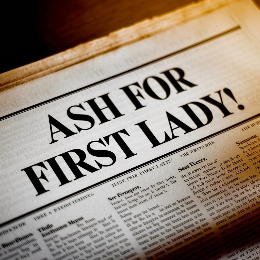 Ash!! - Vintage Newspaper Front Page: Ash for First Lady
