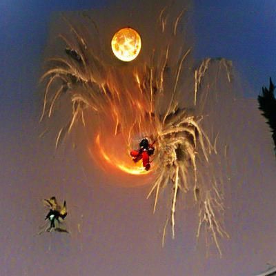 moon on fire with spiderman and explosion