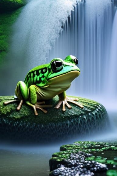 Cute Frog Frog Frog rainbow Frog jumps in waterfall waves la...