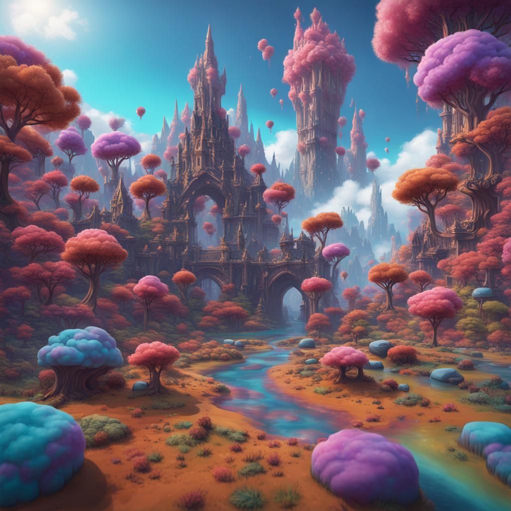 Colorful palace with a lot of trees